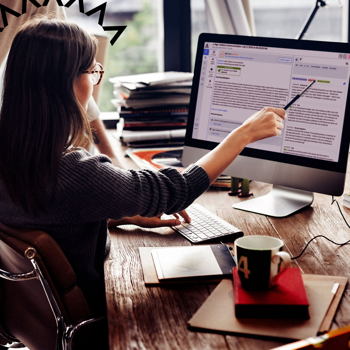 Image showing a user looking at a computer screen displaying a report from Practise Portal.